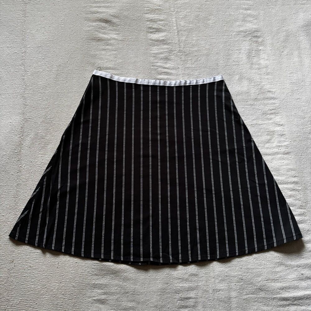 Y2K Heart Soul Black Pinstripe A-Line Mini Skirt - White Ribbon Trim